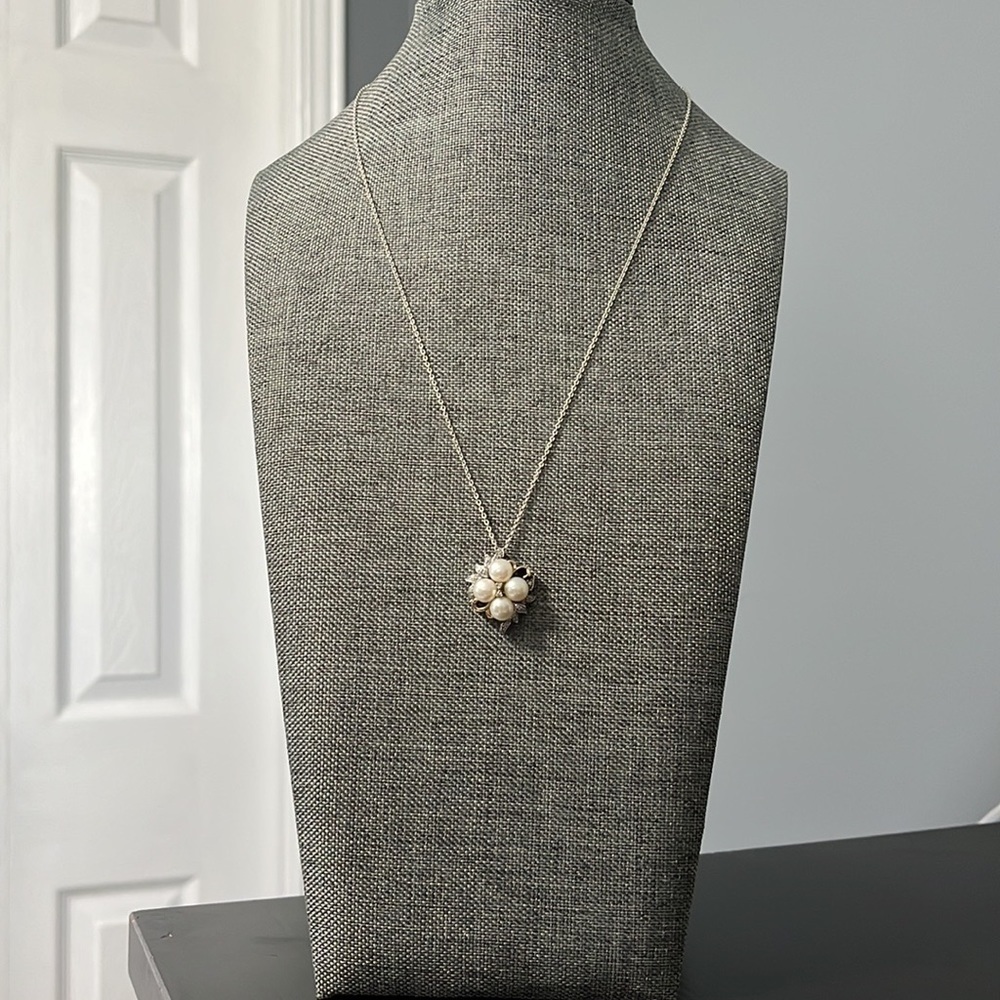 .925 diamond and pearl necklace with 14k gold accents - Picture 2 of 6